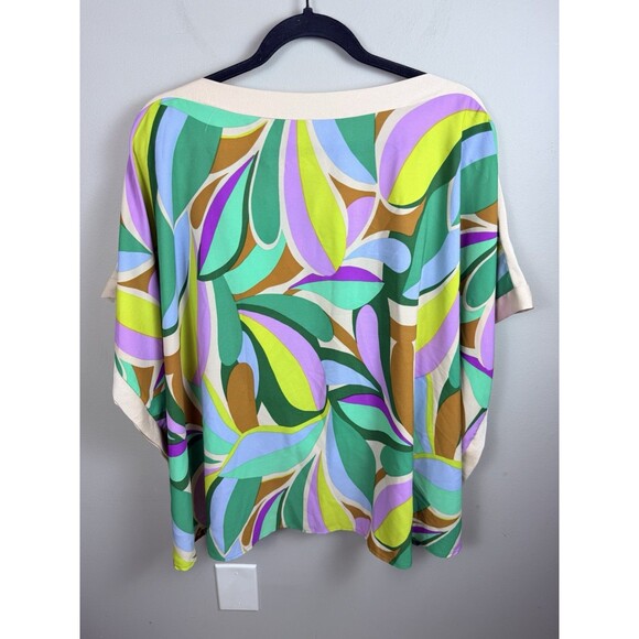 Tyche Shirt Womens Large Multi Petal Banded Colorful Geometric Boat Neck Blouse - Picture 6 of 9